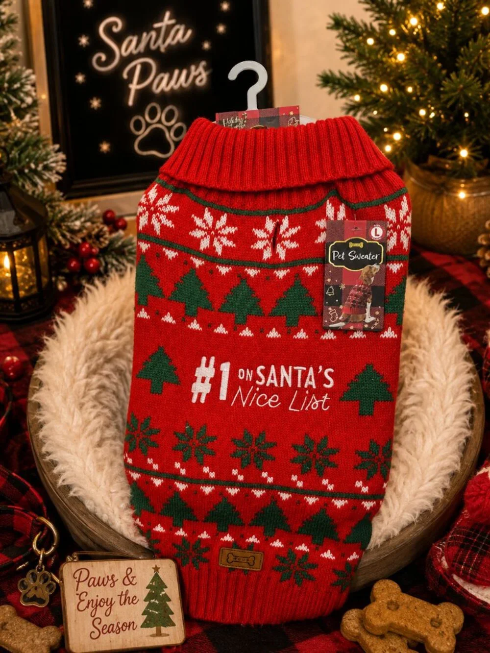 Red Green Ugly Christmas Dog Sweater Nice List Large